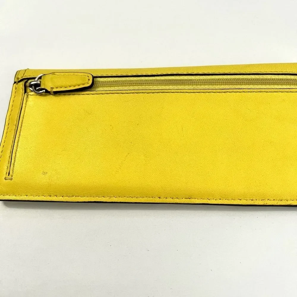 Coach Chartreuse Leather Long Slim Wallet with Silver Logo